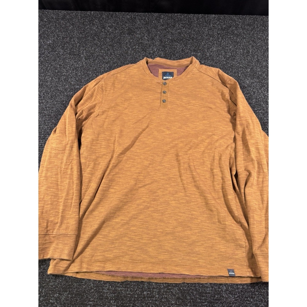 prAna Ronnie Henley Mens XXL Rust Orange Organic Cotton Long Sleeve Shirt